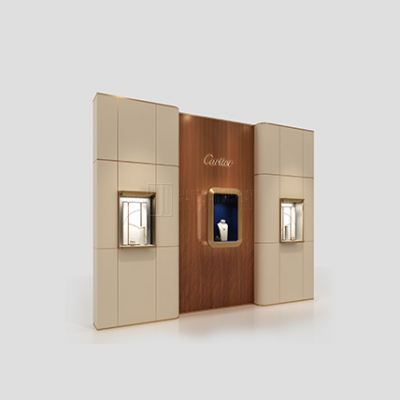 Brand display wall with jewelry display cabinets