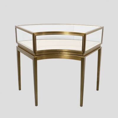 【RTS】 Curved Stainless Steel Glass Jewelry Cabinet with Hidden LED Light