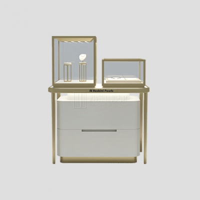 Luxury Jewelry Display Showcase With Two Short Glass Cabinet On One Table