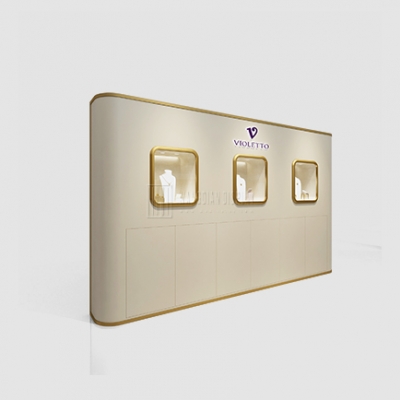 Jewelry display wall cabinet with brand logo