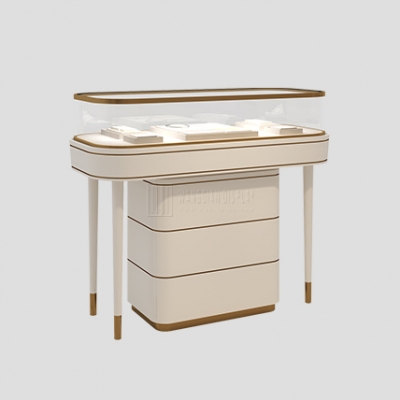 White Gloss Wooden Jewelry Showcase Professional Glass Wooden Jewellery Display Cases